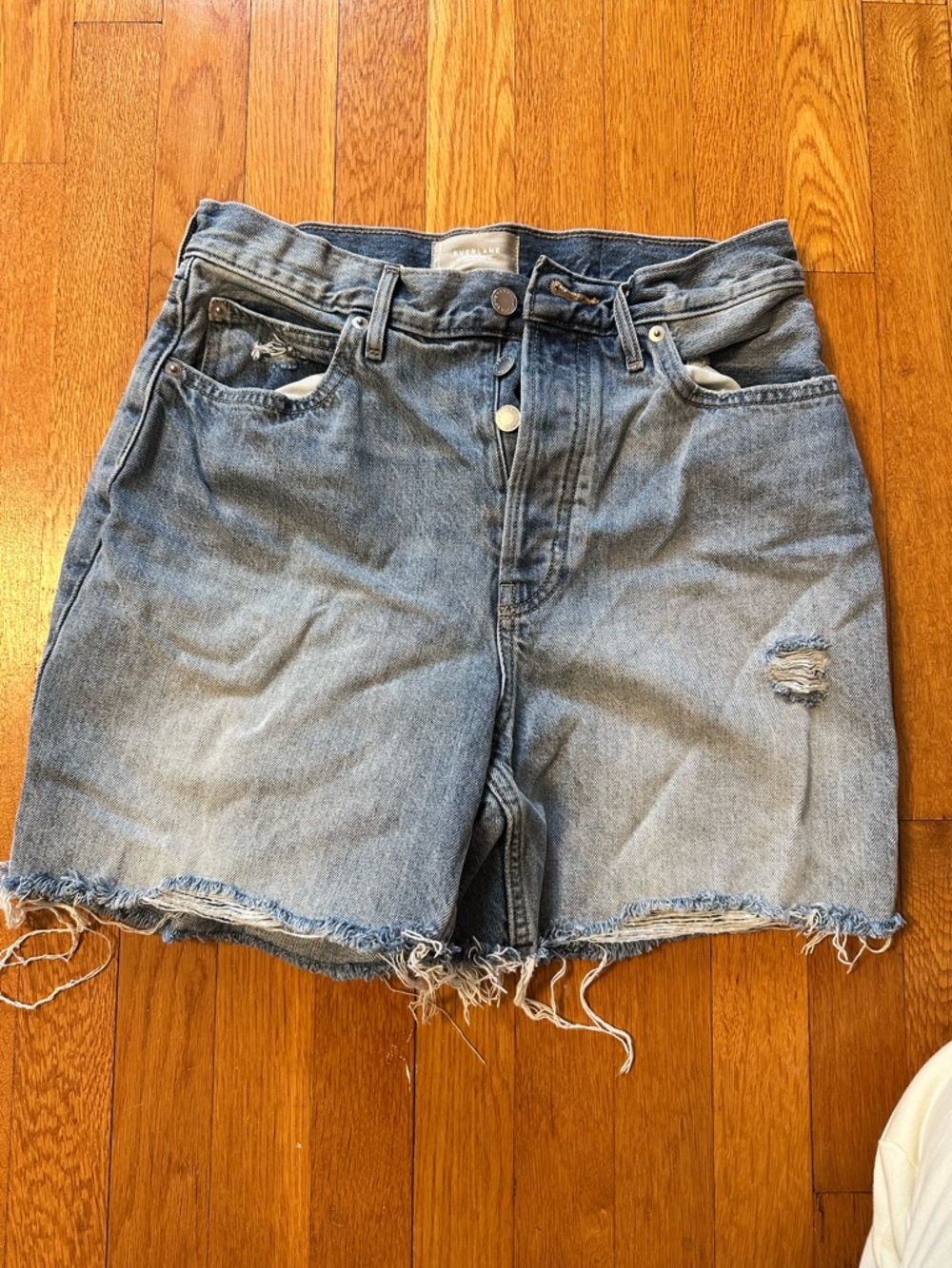 Everlane Light Blue High-Waist Frayed Denim Shorts